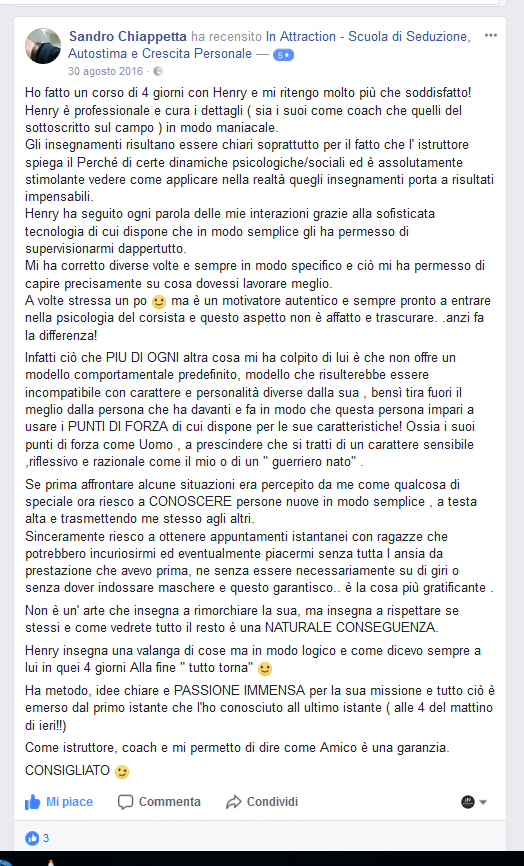 recensione sandro chiappetta corso di seduzione 4 giorni enrico henry mele